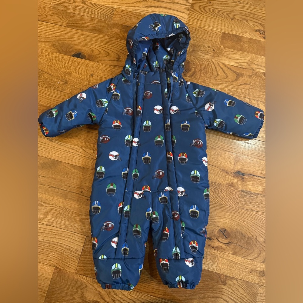 Stella McCartney Kids Navy Blue Helmet-Print Puffer Snowsuit